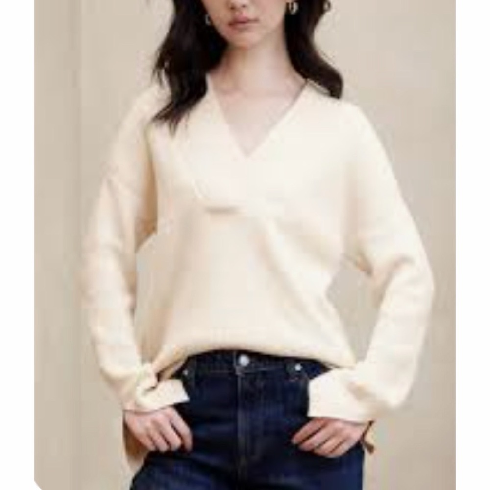 Banana Republic cream cotton blend sweater XL loose off white ivory wide sleeve